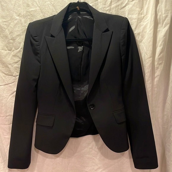 Express Tailored Suit Blazer | Cropped w Notch Collar | Single Button | Pockets - Picture 2 of 10